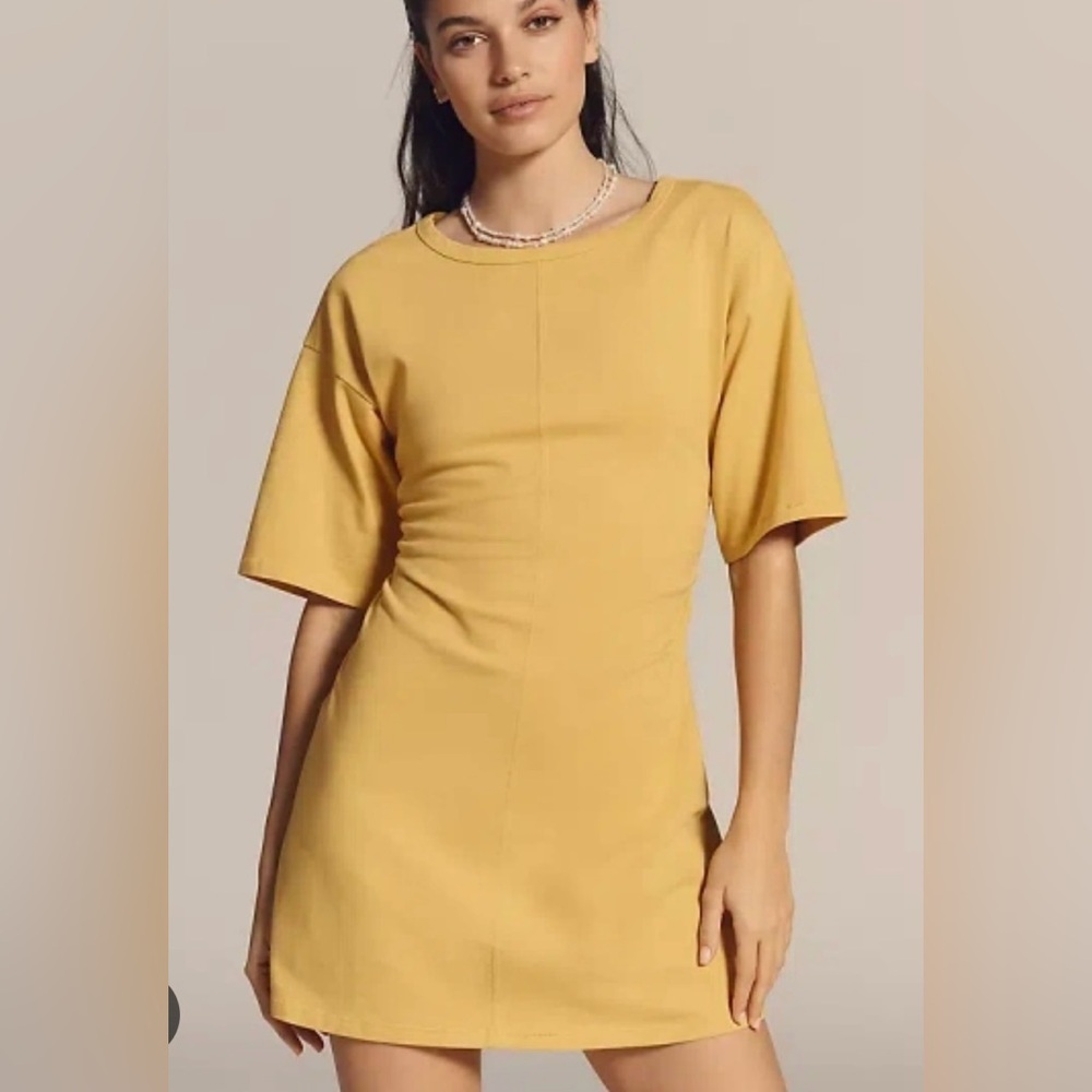 Daily Practice Field Day Gold Yellow Sinch Detail Crewneck Cotton T-Shirt Dress